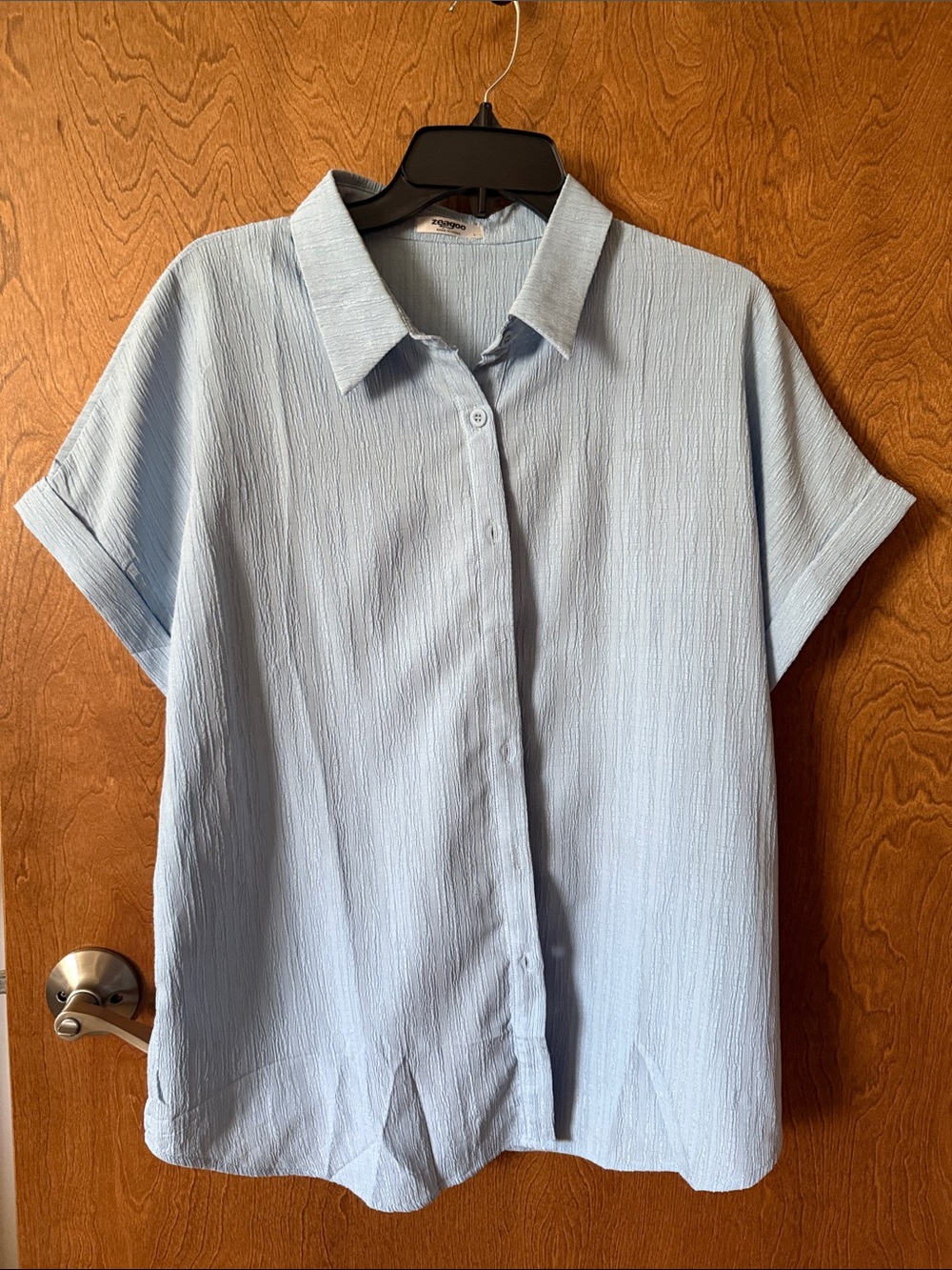 zeagoo Light Blue Short-Sleeve Button-Down Shirt